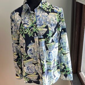 Talbots Blue and Green Patterned Blouse
